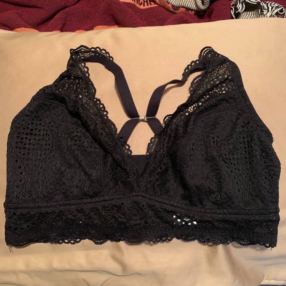 Birdsong Medium Lace Black Bra Wireless Bralette DD E 38 Convertible Racerback